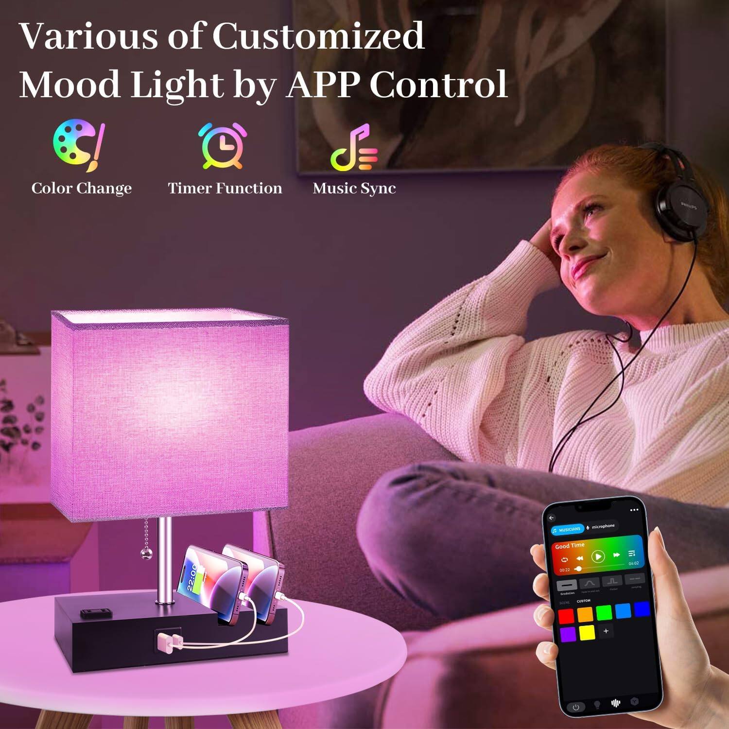Various of Customized Mood Light by APP Control

- Color Change
- Timer Function
- Music Sync

Good Time - S
