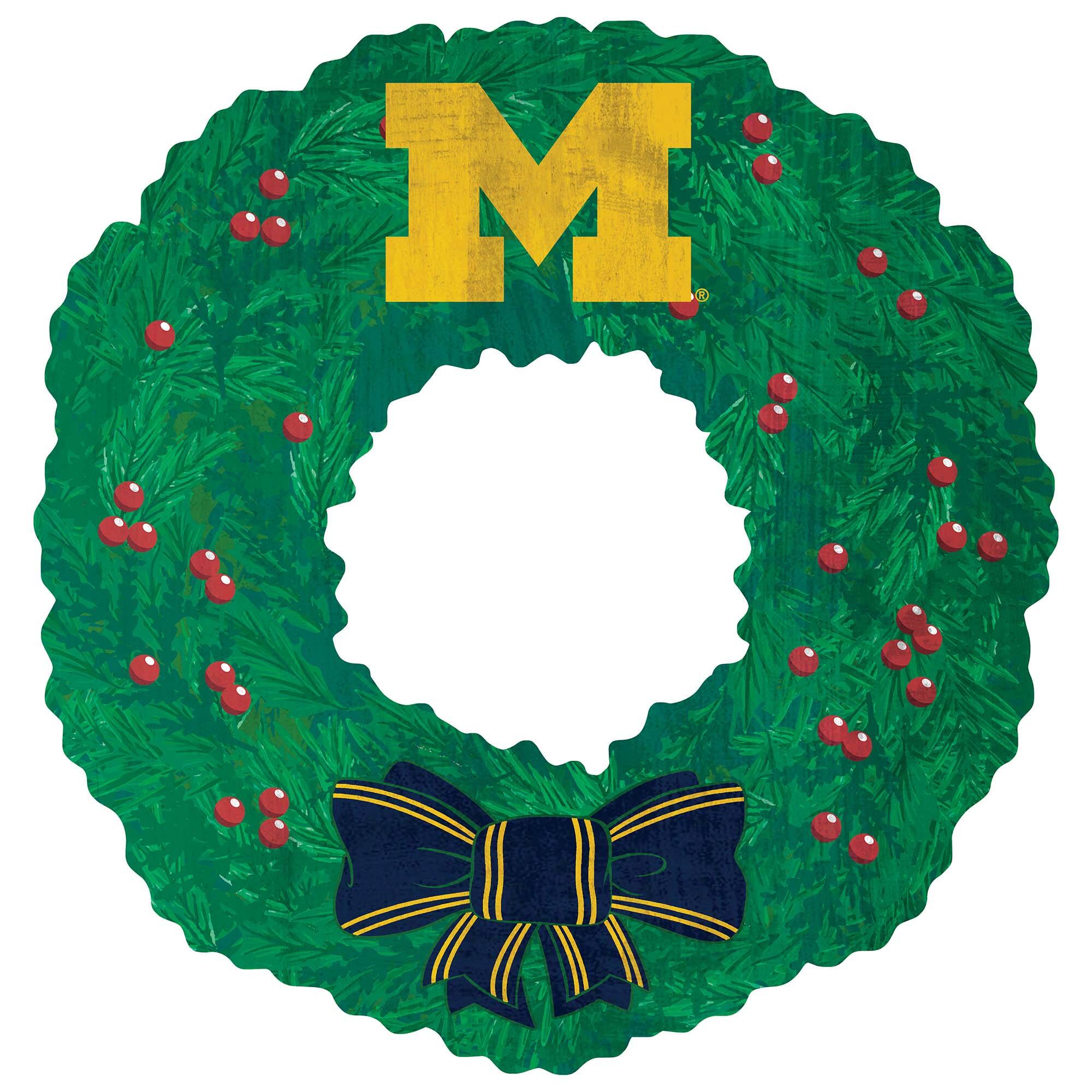 Front. Fan Creations - Michigan Wolverines 16'' Team Wreath Sign - Green.