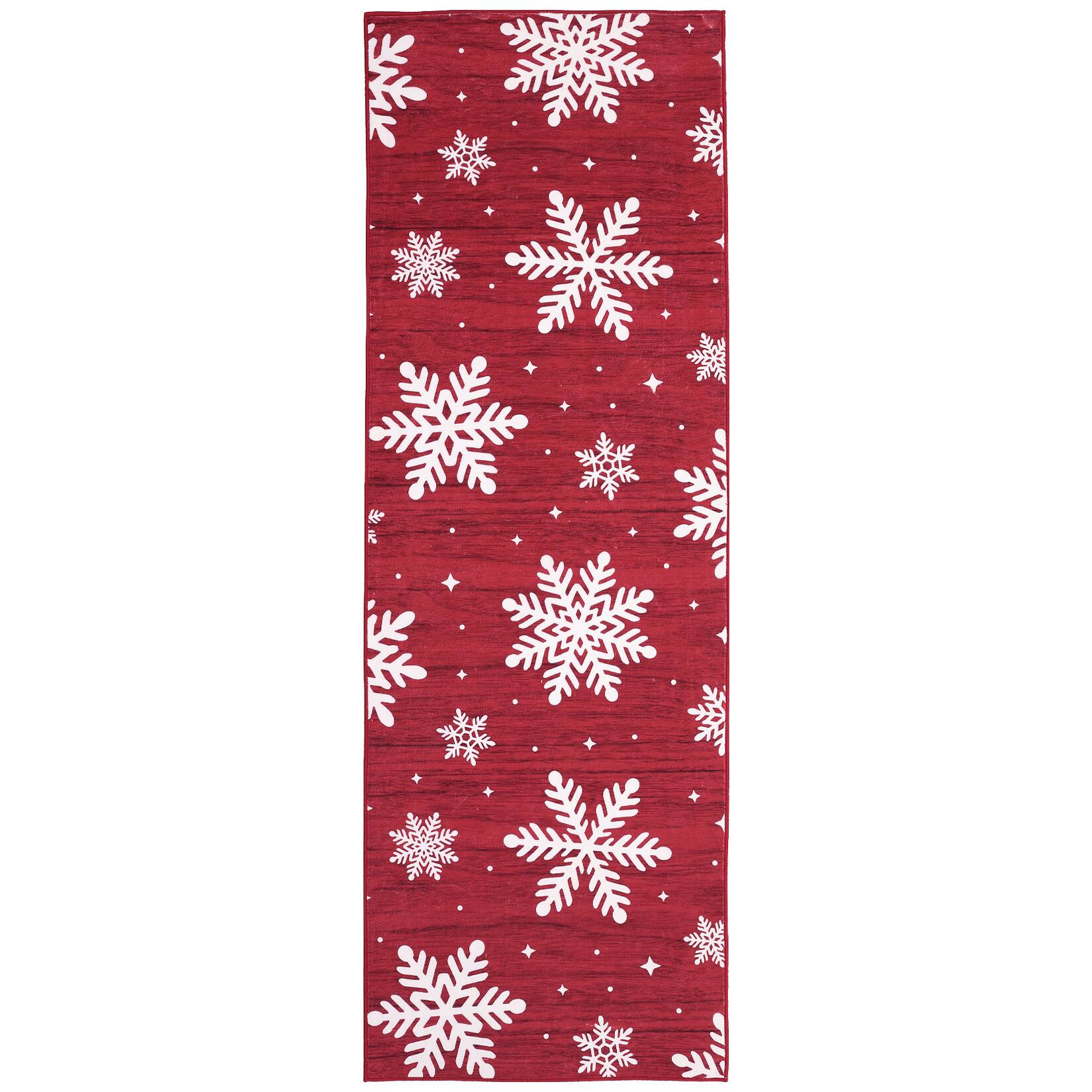 Front. GARVEE - Christmas Snowflake Washable Area Rug Non Slip Soft Living Room Holiday Decor Carpet for Bedroom Laundry Bathroom - Red.