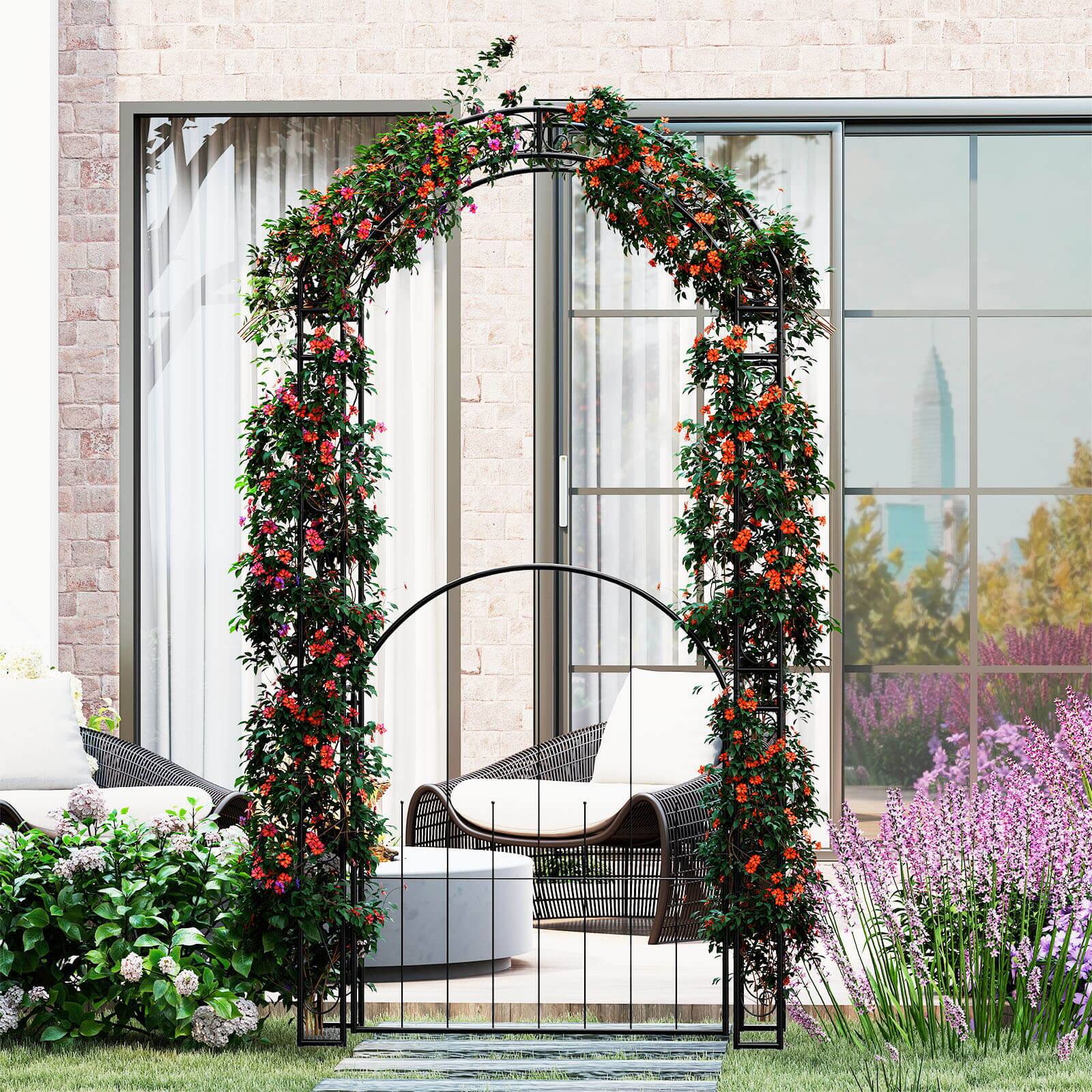 Alt View 3. Costway - Costway 84" Tall Garden Arch with Gate & Trellises.Metal Arbor for Climbing Plants,Patio - Black.