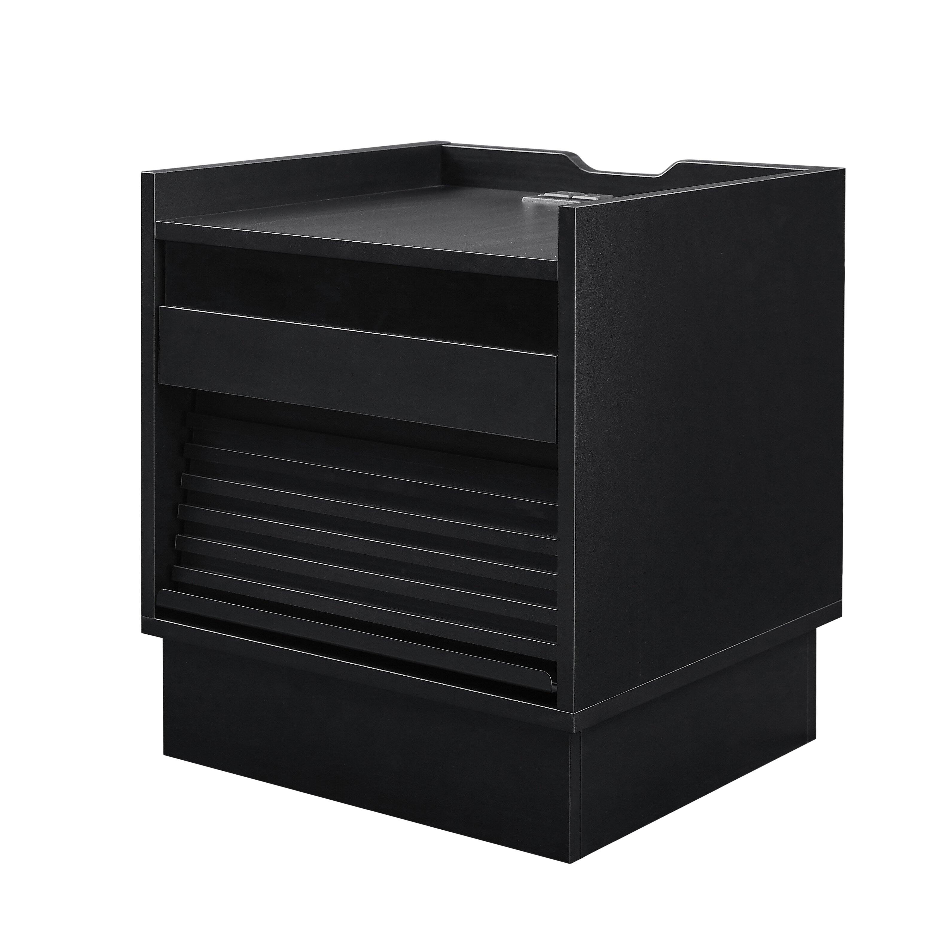 Alt View 6. Spaco - Spaco Mid Century Modern Nightstand with Charging Station & LED Lights - 2 Drawers, Ideal for Bedroom/Living Room - Black.