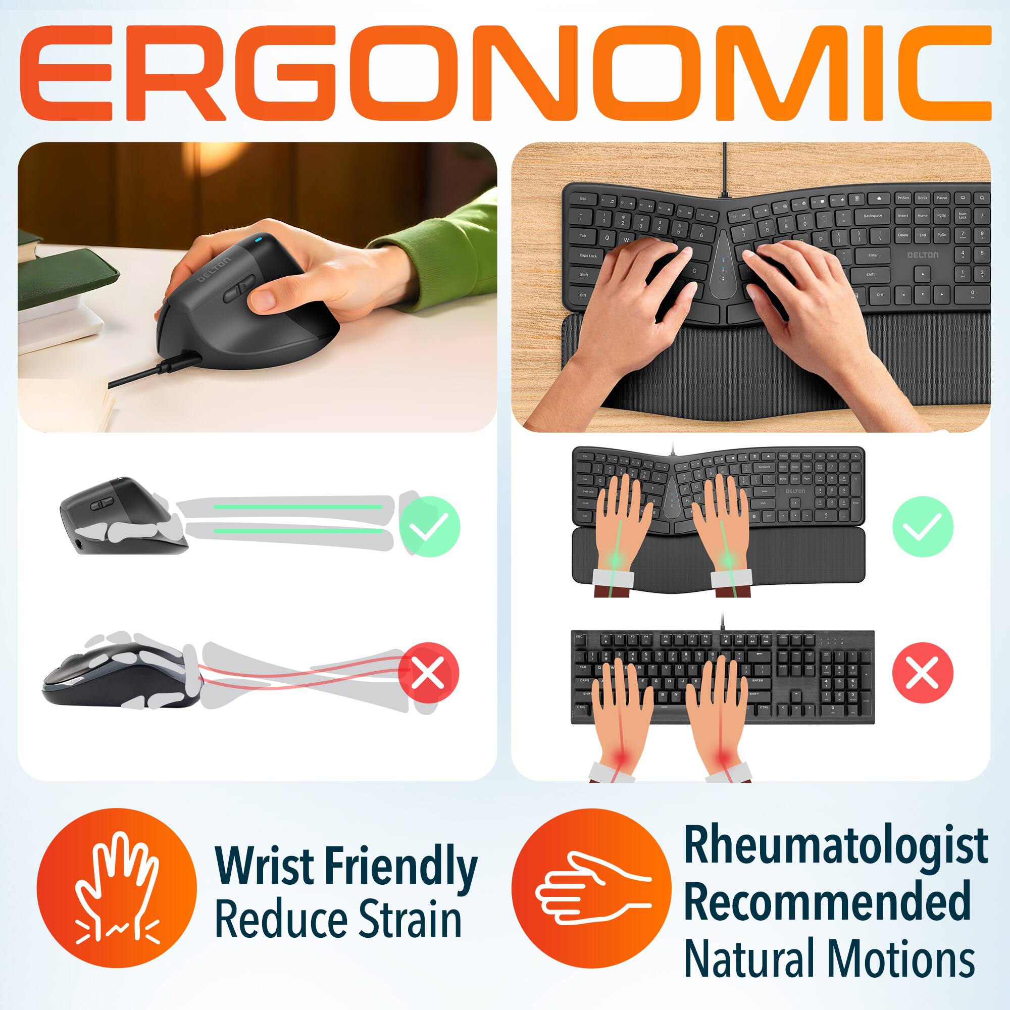 ERGONOMIC
Wrist Friendly Reduce Strain
Rheumatologist Recommended Natural Motions