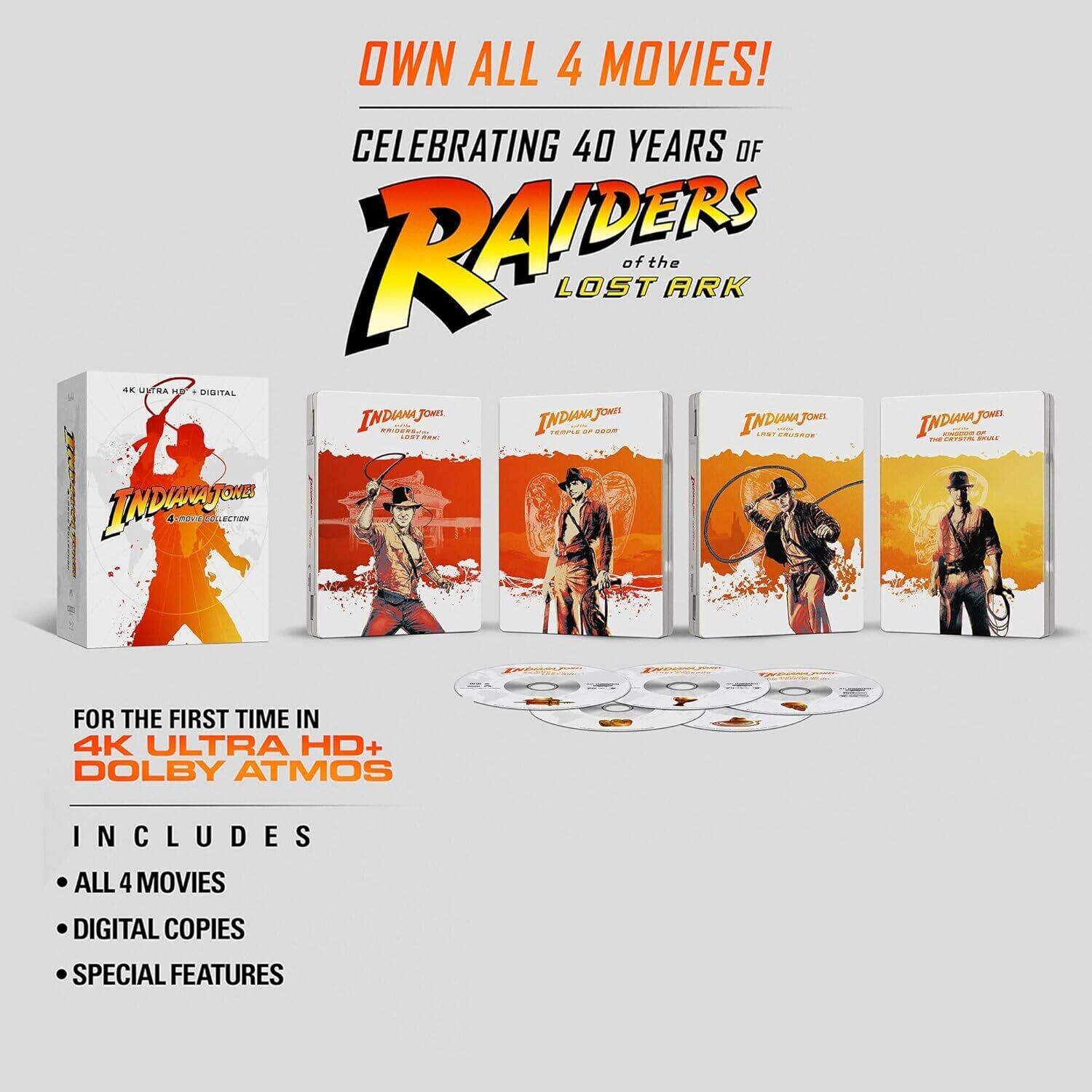 Alt View 1. Indiana Jones 4-Movie Collection (Steelbook)   - 4K Blu-Ray.