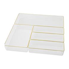 Front. Martha Stewart - Kerry Plastic Stacking Drawer Organizer Set of 5 - Clear/Gold Trim.