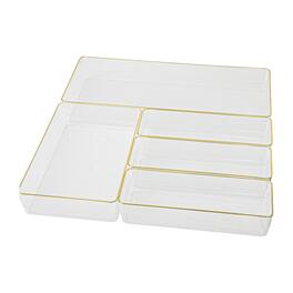 Martha Stewart - Kerry Plastic Stacking Drawer Organizer Set of 5 - Clear/Gold Trim
