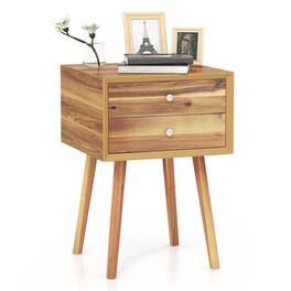 Gymax - 2-Drawer Nightstand Mid-century Modern Bed Side Table w/ Storage Multipurpose End Table - Brown