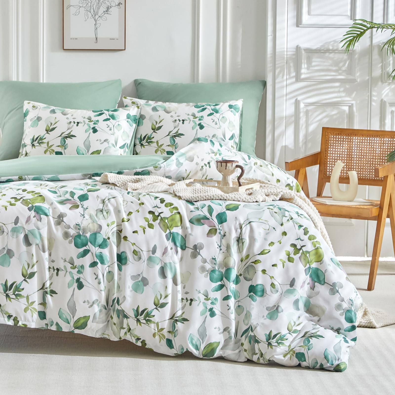 01-green Foliage White (No Comforter)-Queen (90×