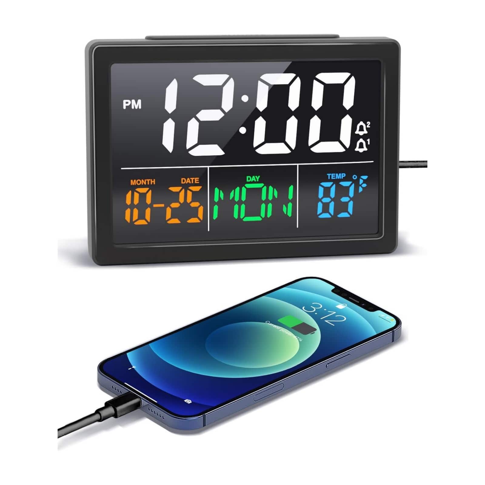 Dazzed Corner - Digital Alarm Clock, Clocks for Bedroom - Black
