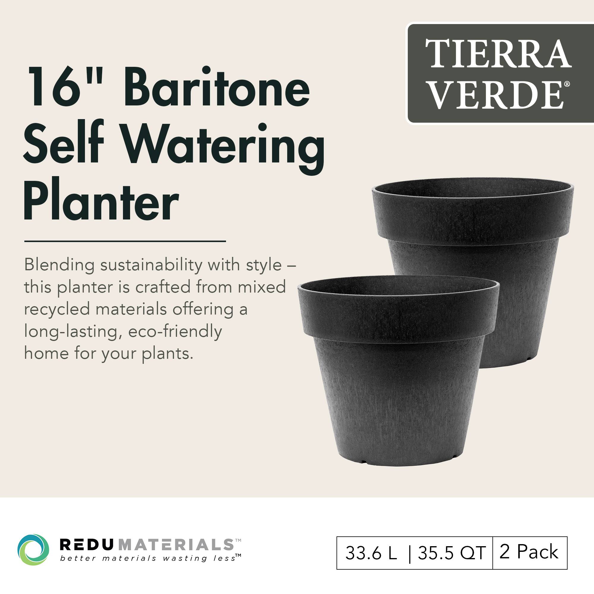 TIERRA VERDE

16" Baritone Self Watering Planter

Blending sustainability with style – this planter is crafted from mixed recycled materials offering a long-lasting, eco-friendly home for your plants.

REDU MATERIALS
better materials wasting less

33.6 L | 35.5 QT | 2 Pack