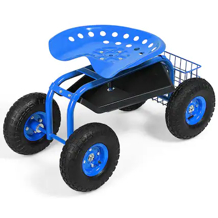 Front. Costway - Costway Heavy Duty Garden Cart Rolling Work Seat Garden Planting with Tool Tray - Blue.