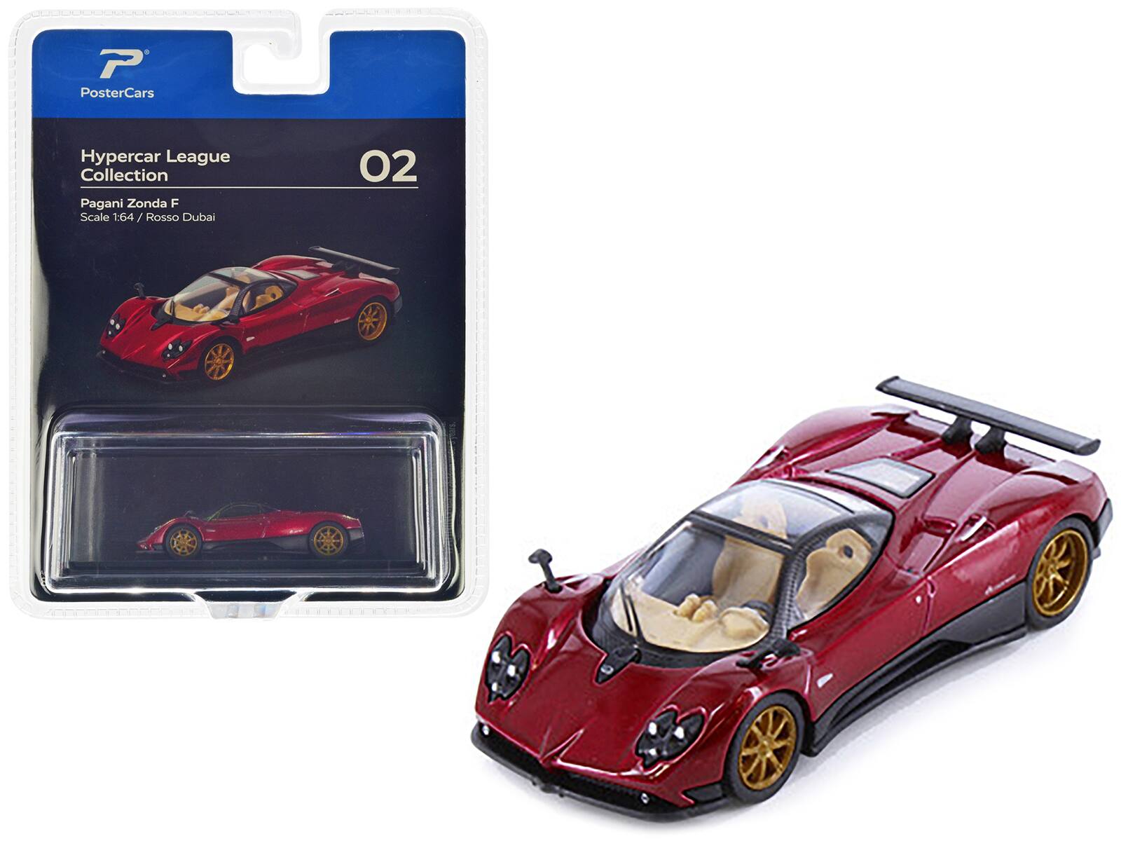 Pagani Zonda F Rosso Dubai "Hypercar League Collection" 1/64 Diecast Model Car by PosterCars - Red Metallic