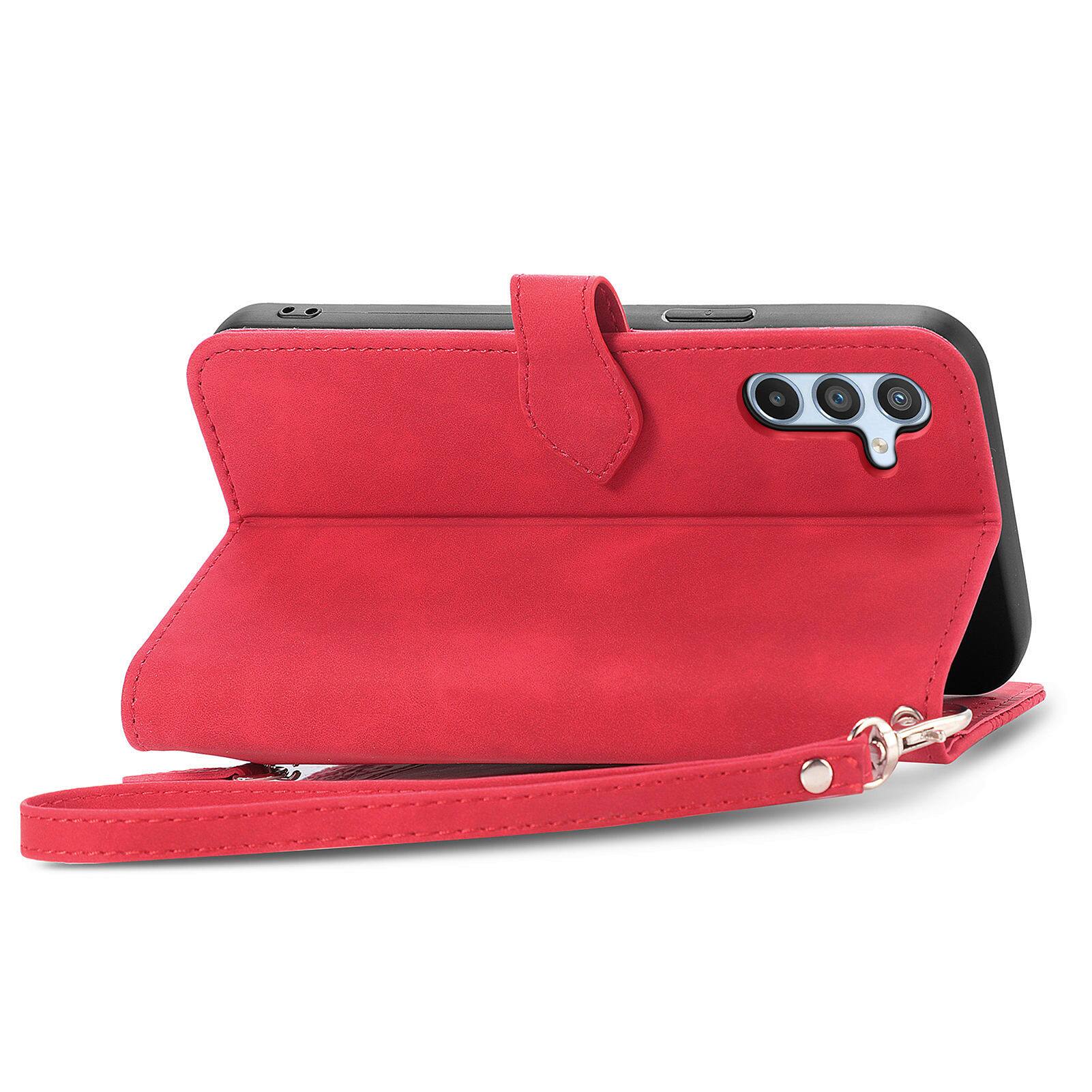 Alt View 1. Dteck - Dteck Magnetic Zipper Wallet Case for Samsung Galaxy A16 5G, Shockproof PU Leather Folio Card Wrist Strap Cover - Red.