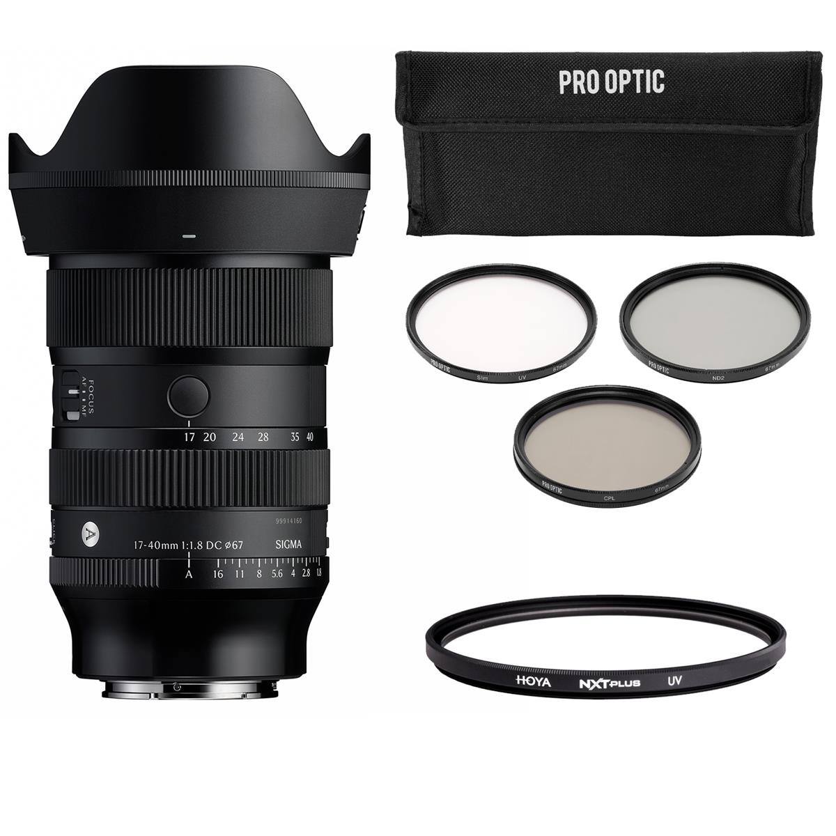 PRO OPTIC

FOCUS
17 20 24 28 35 40

LV
Con
PRAFFIC
NOR
on
99514150

17-40mm 1:1.8 DC 67
SIGMA

A
16 11 5.6 4 2.8 U

HOYA NXTPLUS UV