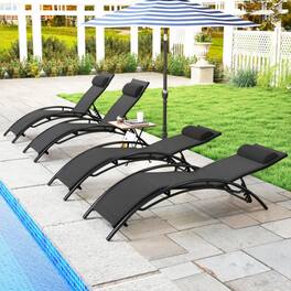 Mondawe - 2 Pack Patio Chaise Lounges w 5-Position Backrest & Adjustable Headrest Heavy Duty - Black