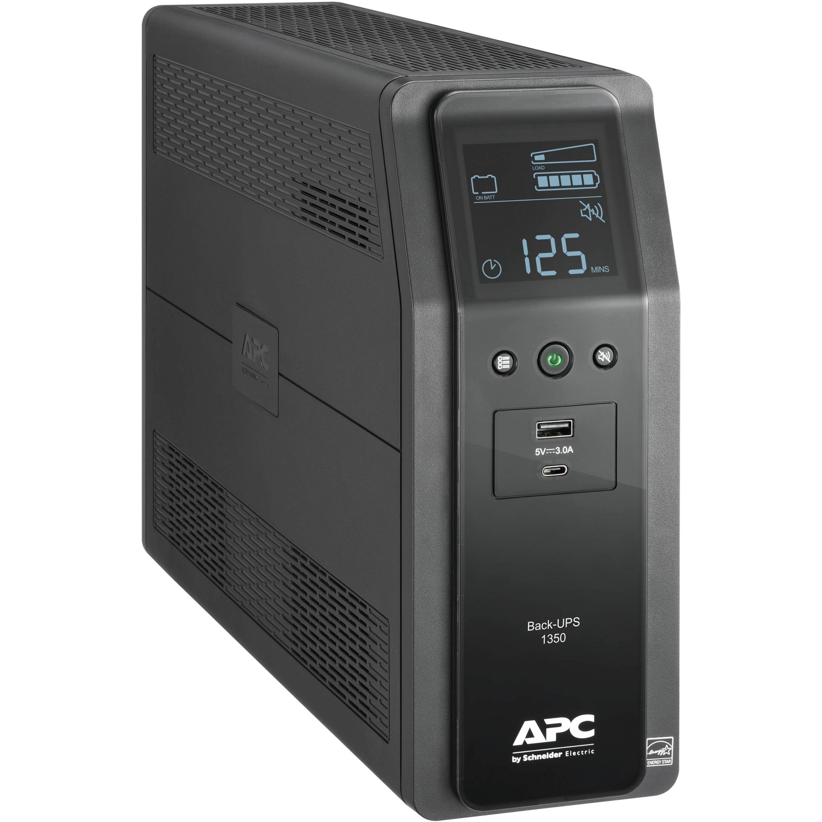 Alt View 13. APC - Back-UPS Pro, 1350VA/810W, Tower, 10 Outlets, LCD Display, USB-C + USB-A ports - Black.