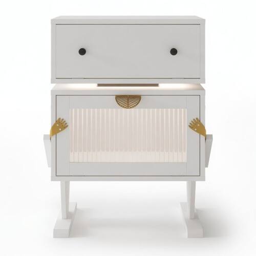 Alt View 5. LUCKY ONE - 20.7" Assembled Robot LED Nightstand 360 Rotating Drawer - White.