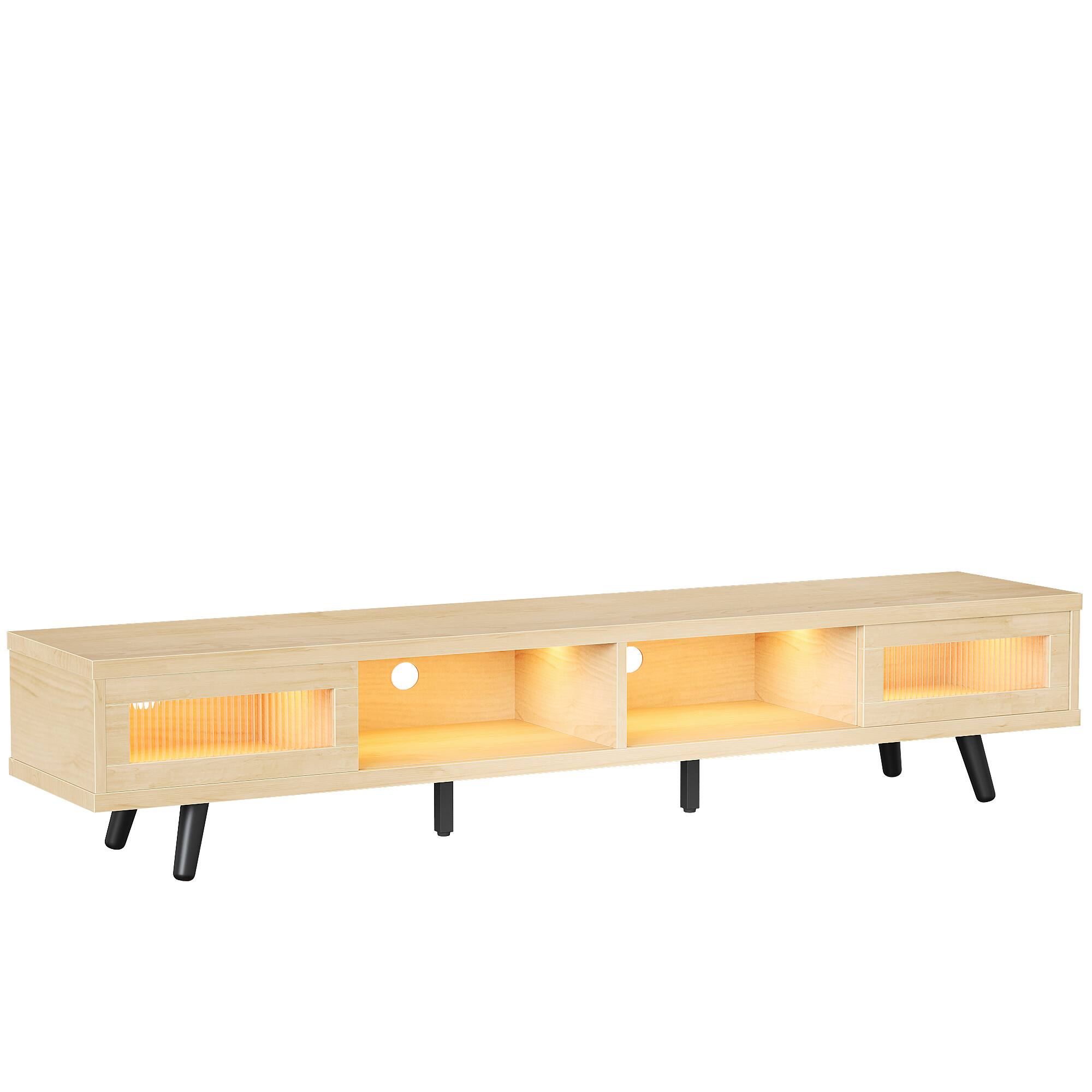 Angle. Bestier - 70" LED TV Stand Mid-Century Modern Gaming Entertainment Center with Sliding Glass Door - White Maple.