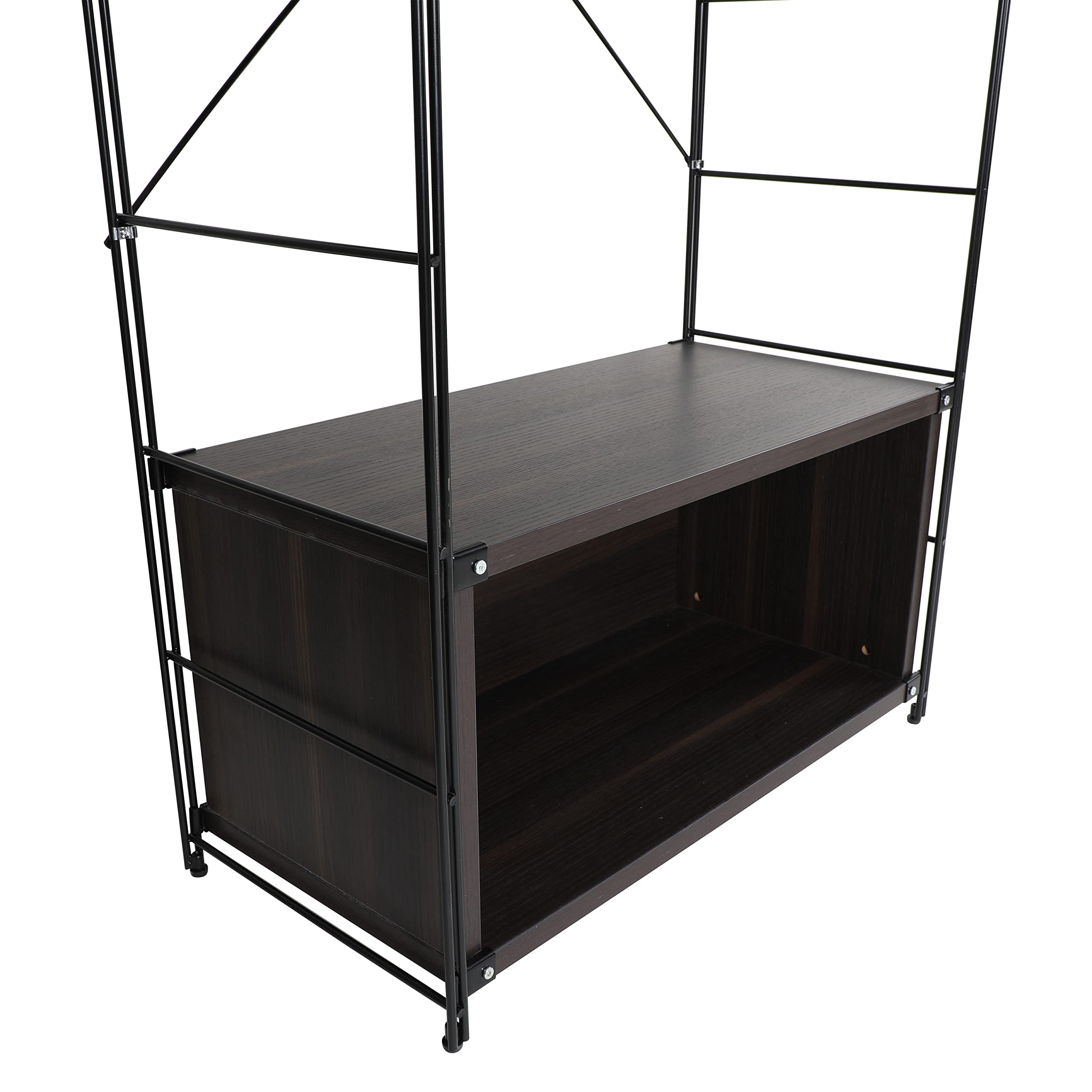 Alt View 4. LeisureMod - Etagere 4-Shelf Industrial Bookcase with Black Steel Frame and Melamine Shelves Open Storage for Living Room and Office - Dark Walnut.
