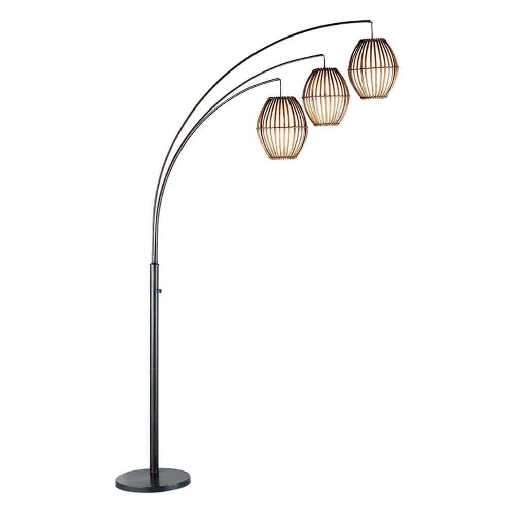 Front. Hivvago - Modern Mid-Century Bohemian 82-inch Arch Floor Lamp with 3 Barrel Lights - Antique-Bronze Metal Finish.