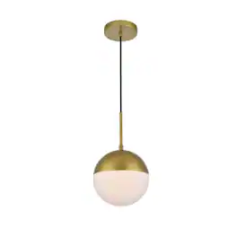 Living District - Eclipse 1 Light Brass Pendant With Frosted White Glass - Brass And Frosted White