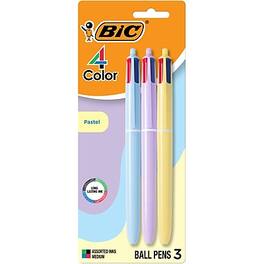BIC - 4-Color Retractable Ballpoint Pen, Medium Point, 1.0mm, 3/Pack - Assorted Ink