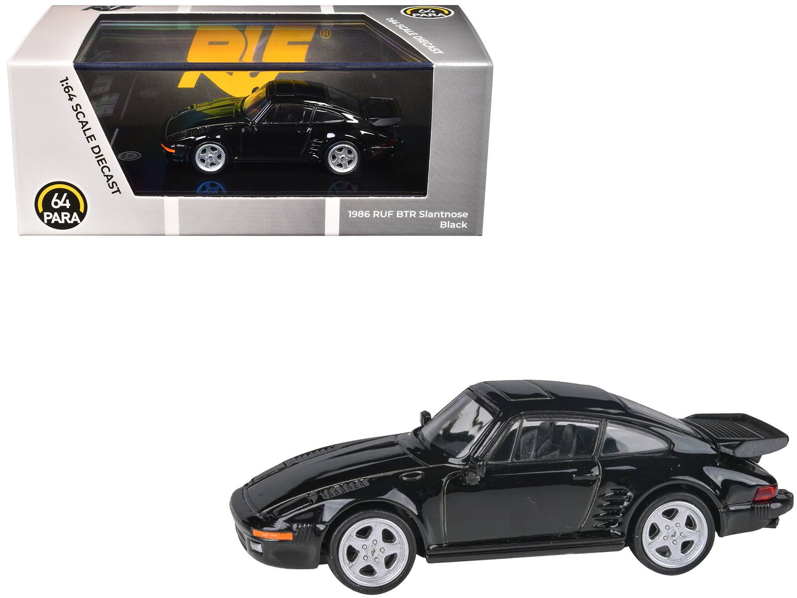 1986 RUF BTR Slantnose 1/64 Diecast Model Car by Paragon Models - Black