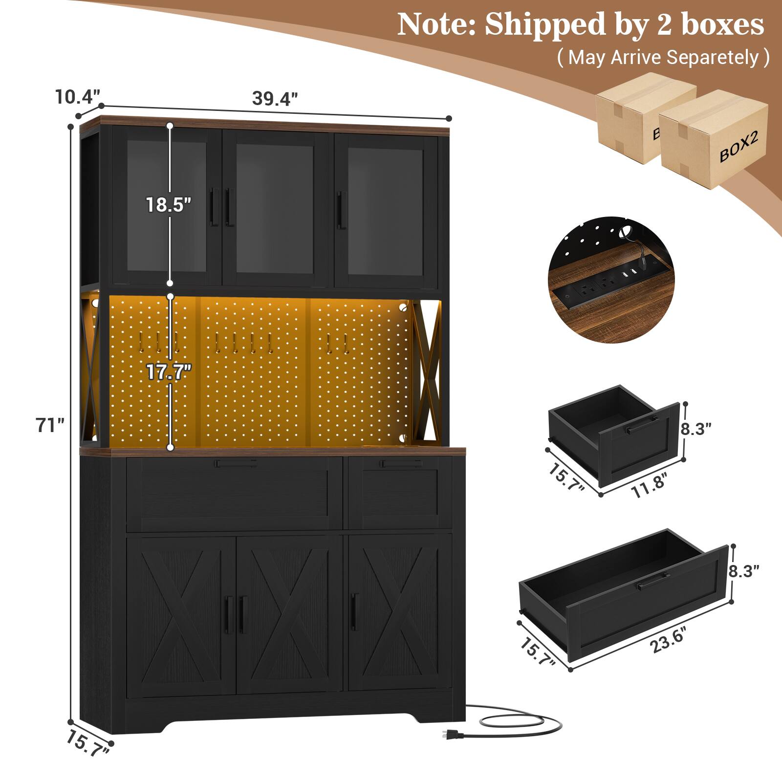 Note: Shipped by 2 boxes (May Arrive Separately)

10.4" 39.4" 18.5" 17.7" 71" 15.7" 8.3" 11.8" 8.3" 15.7" 23.6" 15.7"