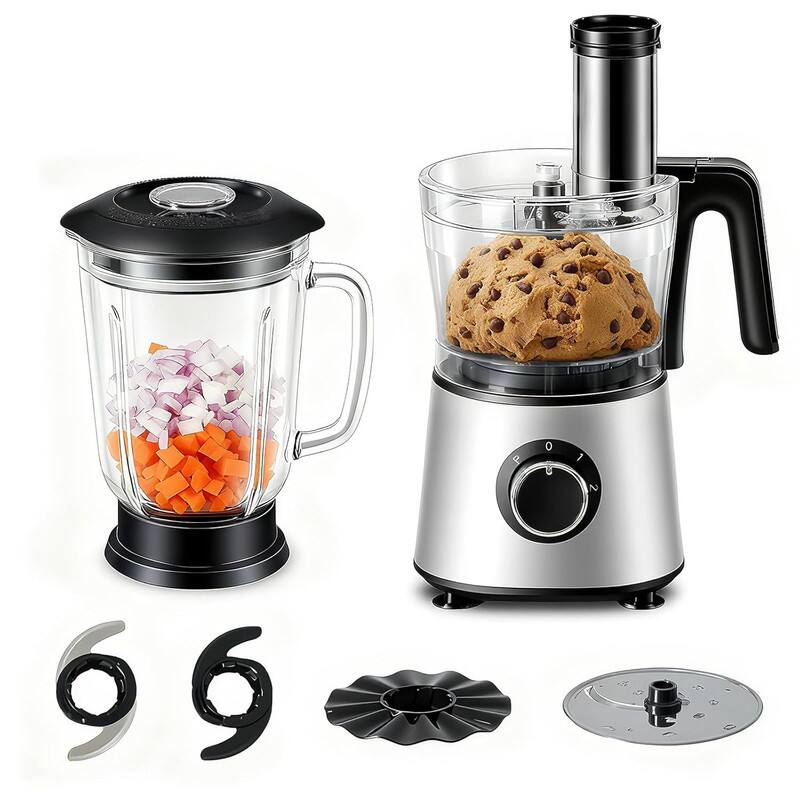 AOITUN - 300W 1.5L Glass Jar Food Processor: Blender/Dough Tool, 2 Speeds, Safety Lock - Silver