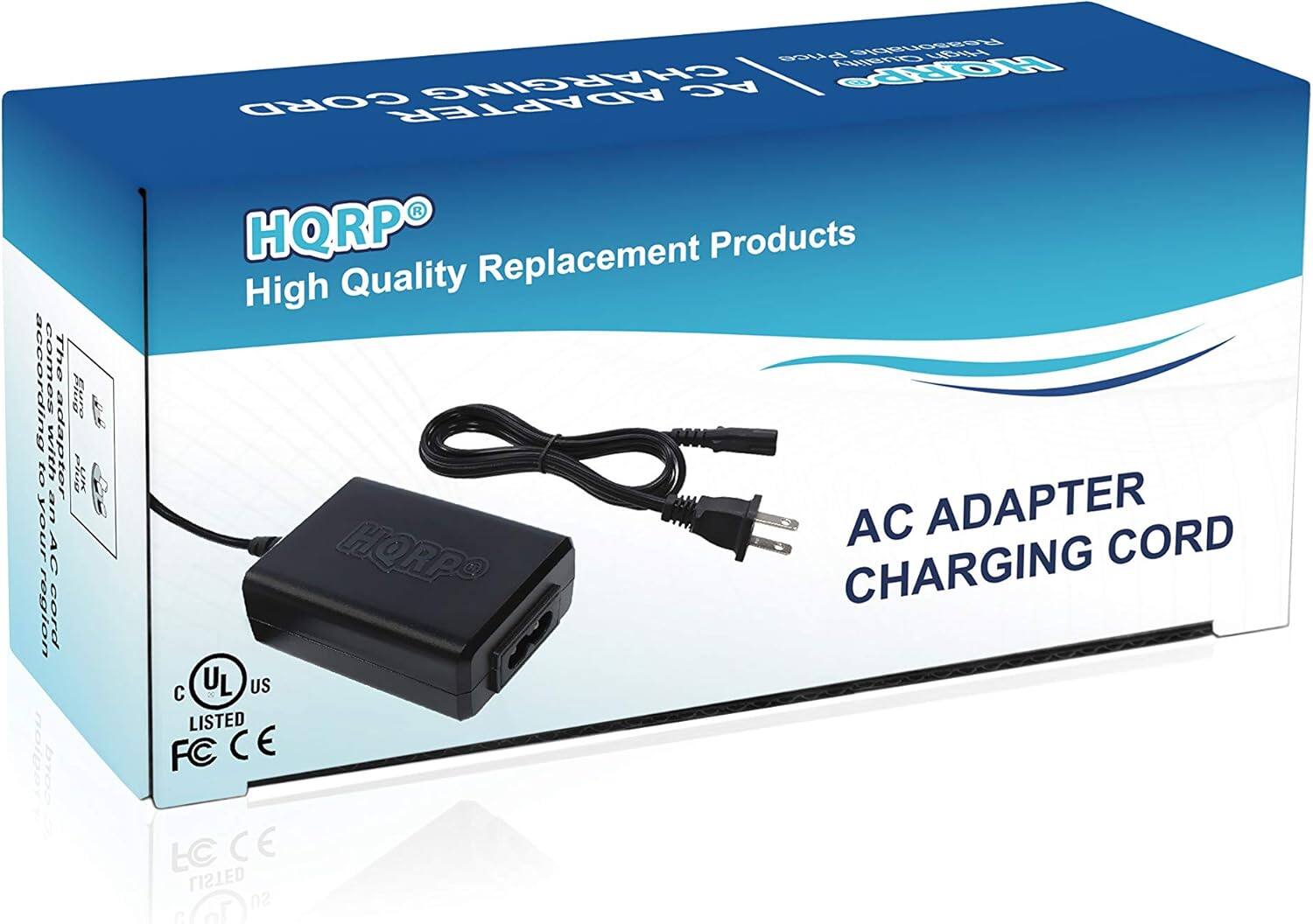 Eat a reasonable high quality charging AC adapter cord. The adapter comes with an AC adapter cord. According to your region, the HQRP replacement products are high quality AC adapter cords. UL US listed, FC, CE listed.
