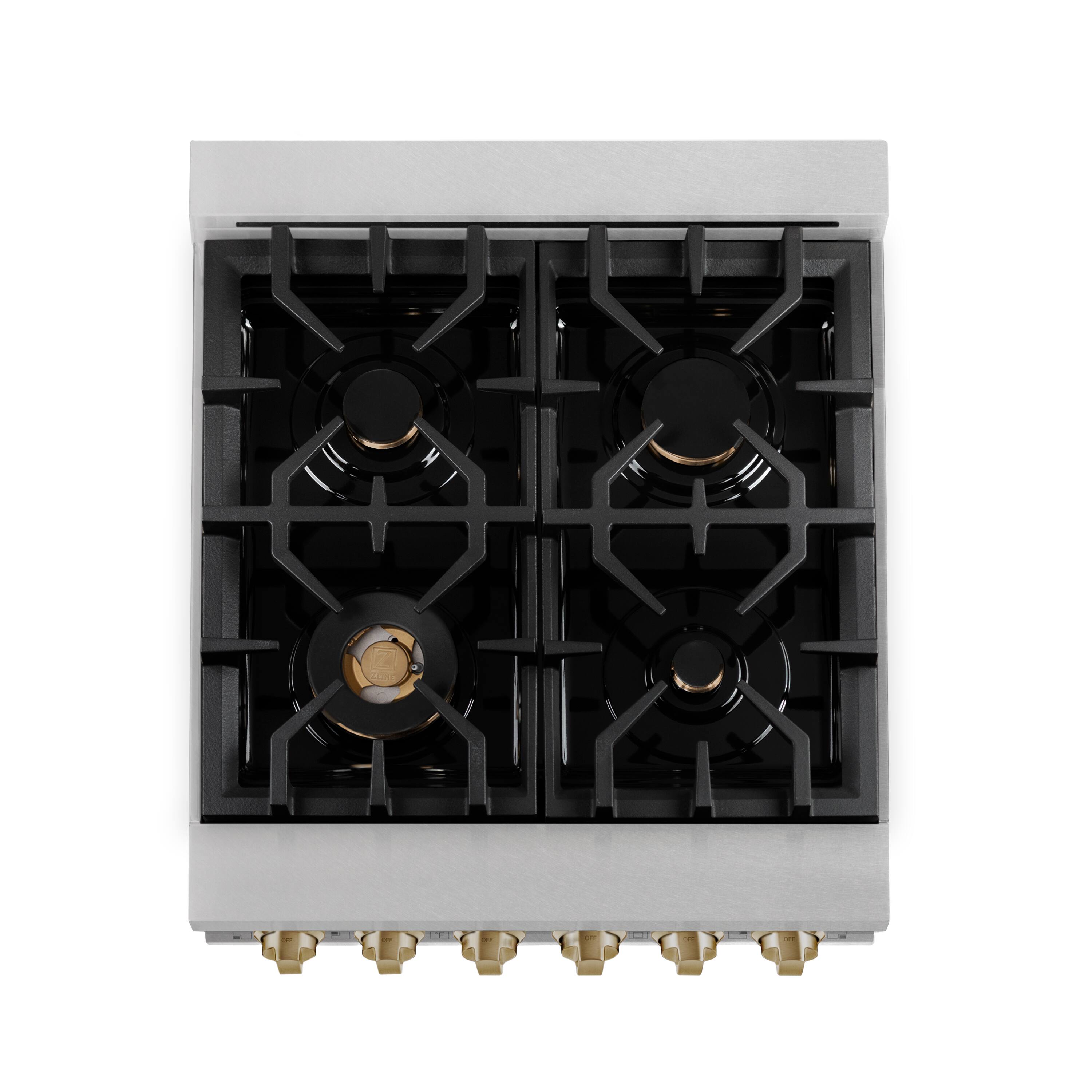 Left. ZLINE - ZLINE Autograph 24 in. Legacy Dual Fuel Range in Satin Steel w/ White & Bronze Accents (RASZ-WM-24-CB) - White Matte.