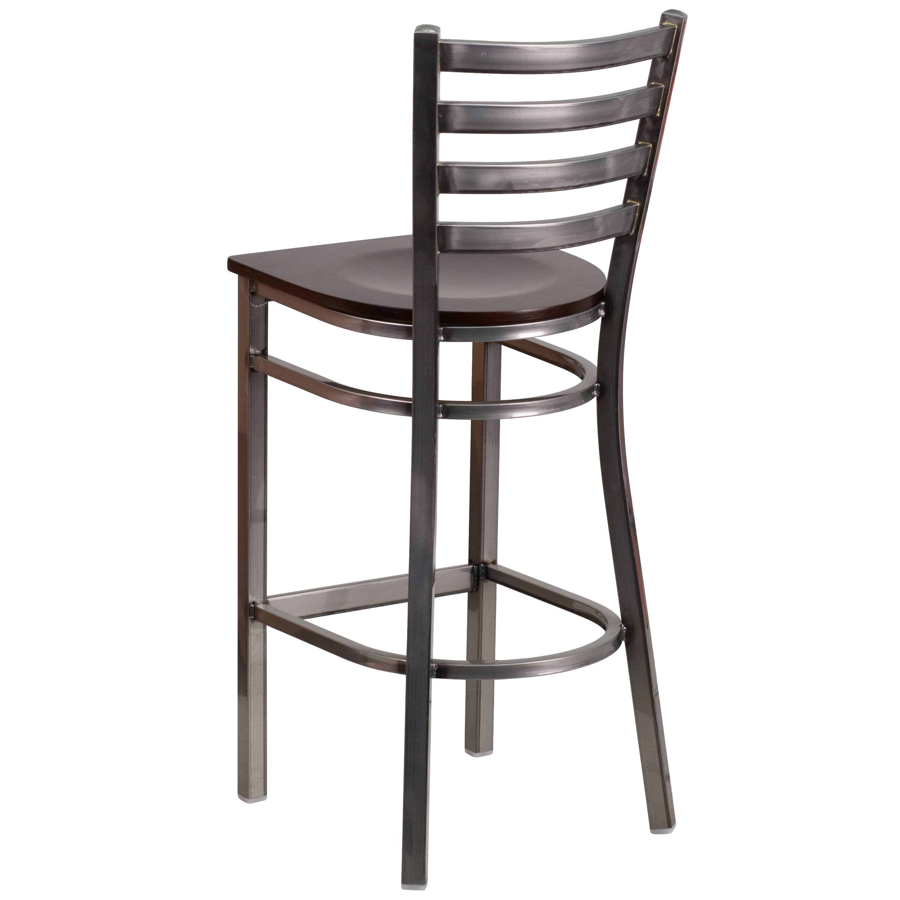 Alt View 4. Emma + Oliver - 2 Pack Clear Coated Ladder Back Metal Restaurant Barstool - Walnut Wood Seat/Clear Coated Metal Frame.