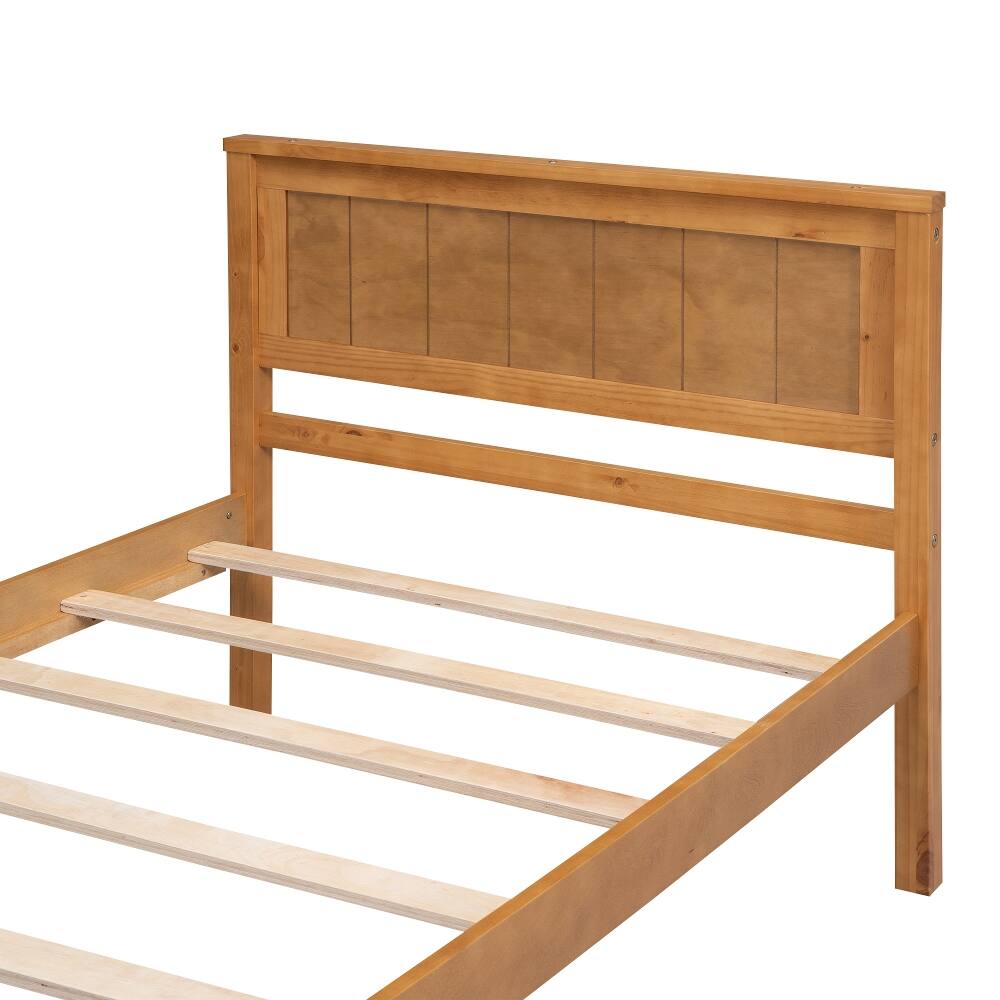 Alt View 4. Loheer - Loheer Twin Platform Bed Frame with Headboard Oak Wood Slat Support No Box Spring Needed - Oak.