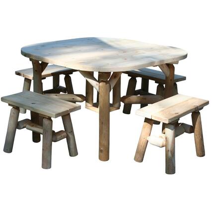 Front. Contoured Comfort - Cedar Log 47' Roundabout Table/ 4 Benches - Brown.