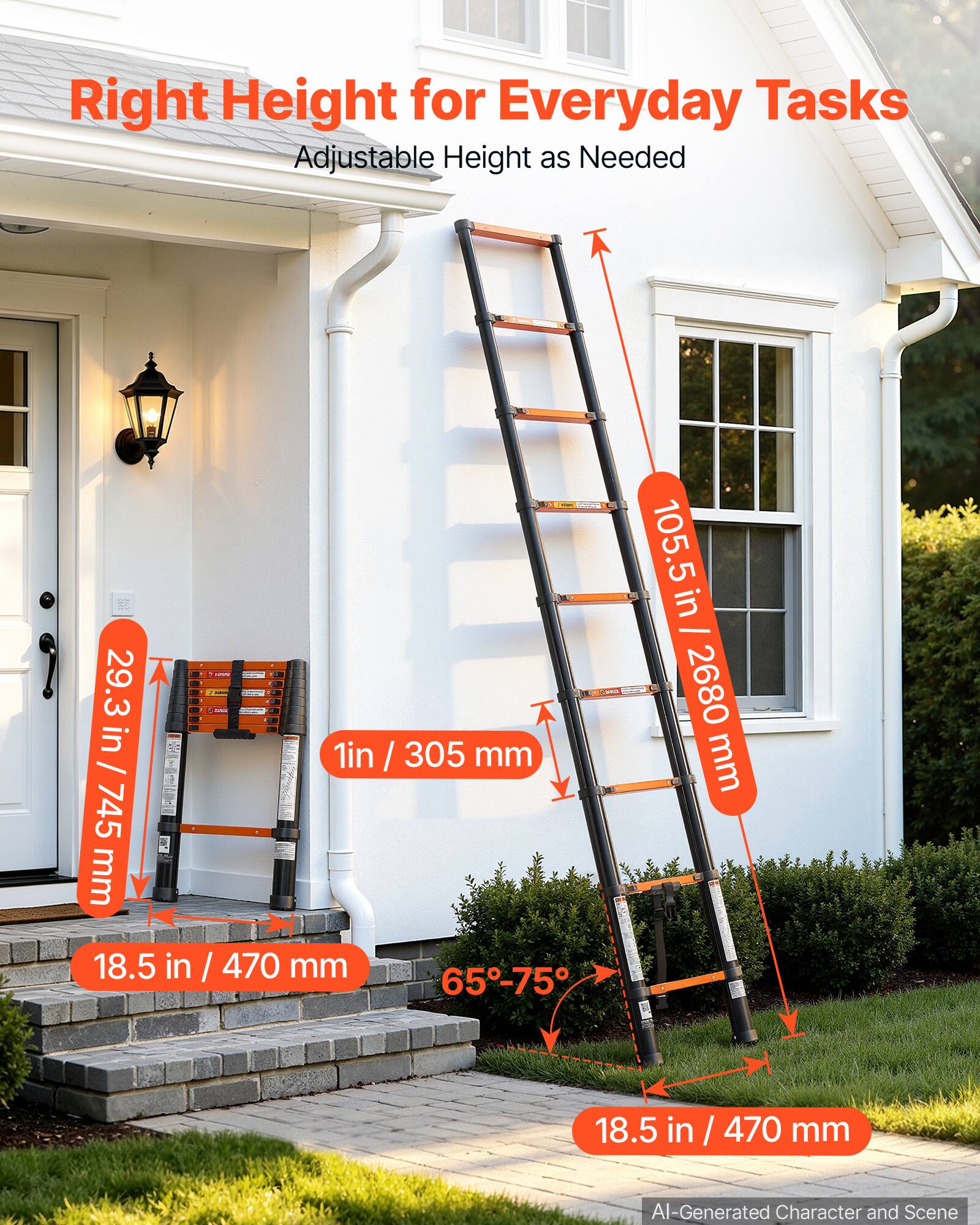 Right Height for Everyday Tasks  
Adjustable Height as Needed

- 29.3 in / 745 mm
- 1 in / 305 mm
- 18.5 in / 470 mm
- 105.5 in / 2680 mm
- 18.5 in / 470 mm
- 65°-75°