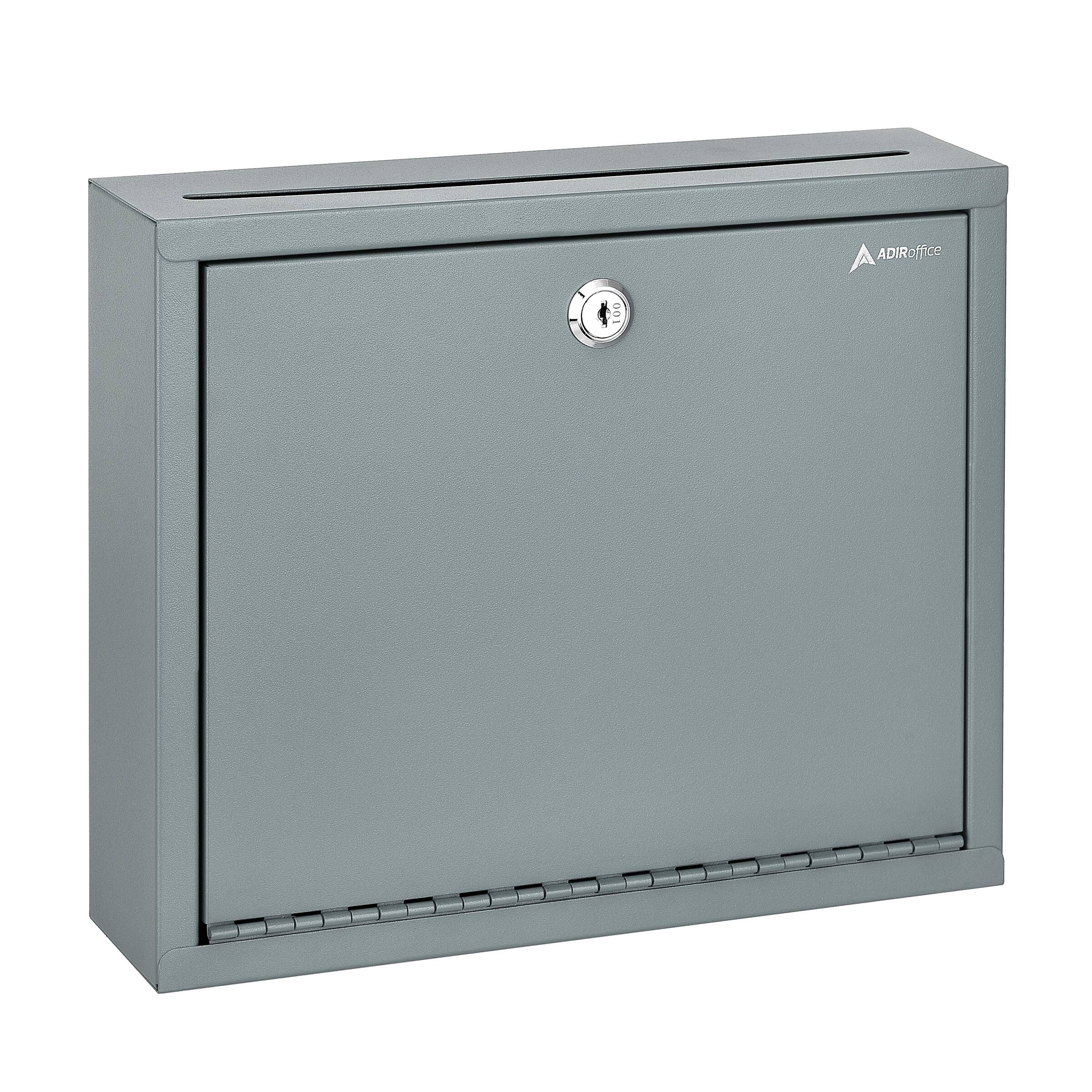 Left. AdirOffice - Drop Box Large Steel Wall-Mount Drop Box Mailbox with Key - Gray.