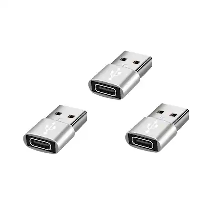 Front. Qixxronics - USB to USB C Adapter 3 Pack,Type C Female to USB A Male Charger Cable Converter - Silver.