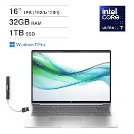 HP - EliteBook 660 Laptop 16.0 WUXGA (Intel Ultra 7 165U , 32GB DDR5, 1TB PCIe SSD, Win 11 Pro) w/USB Hub - Pike Silver