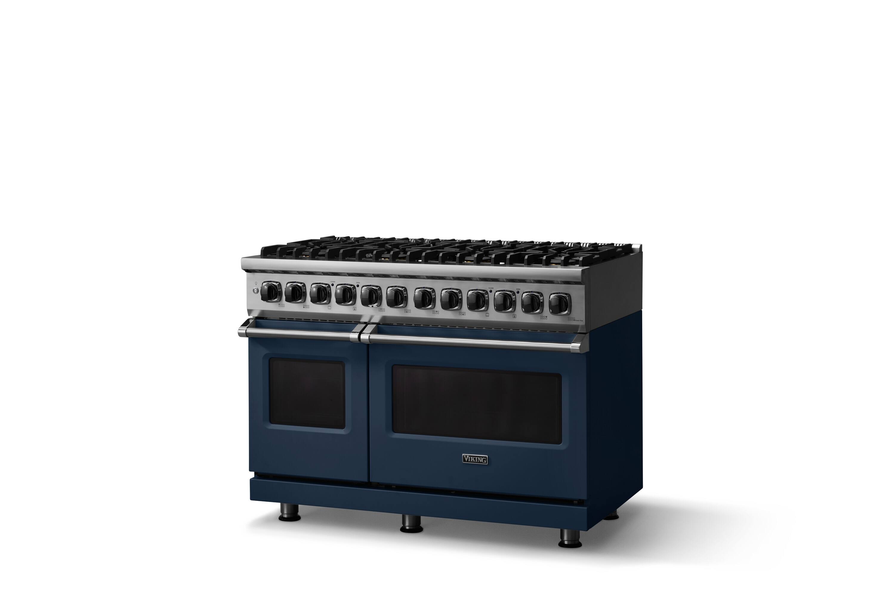 Angle. Viking - 5-Series 48"W Gas Open Burner Range - Slate Blue.