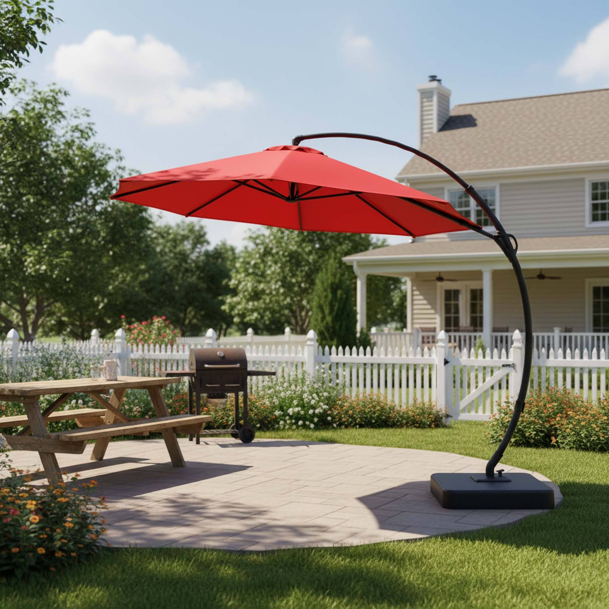 Alt View 1. Boyel Living - 11ft New Brick Red Luxury Cantilever Patio Umbrella UV Protection - Red.
