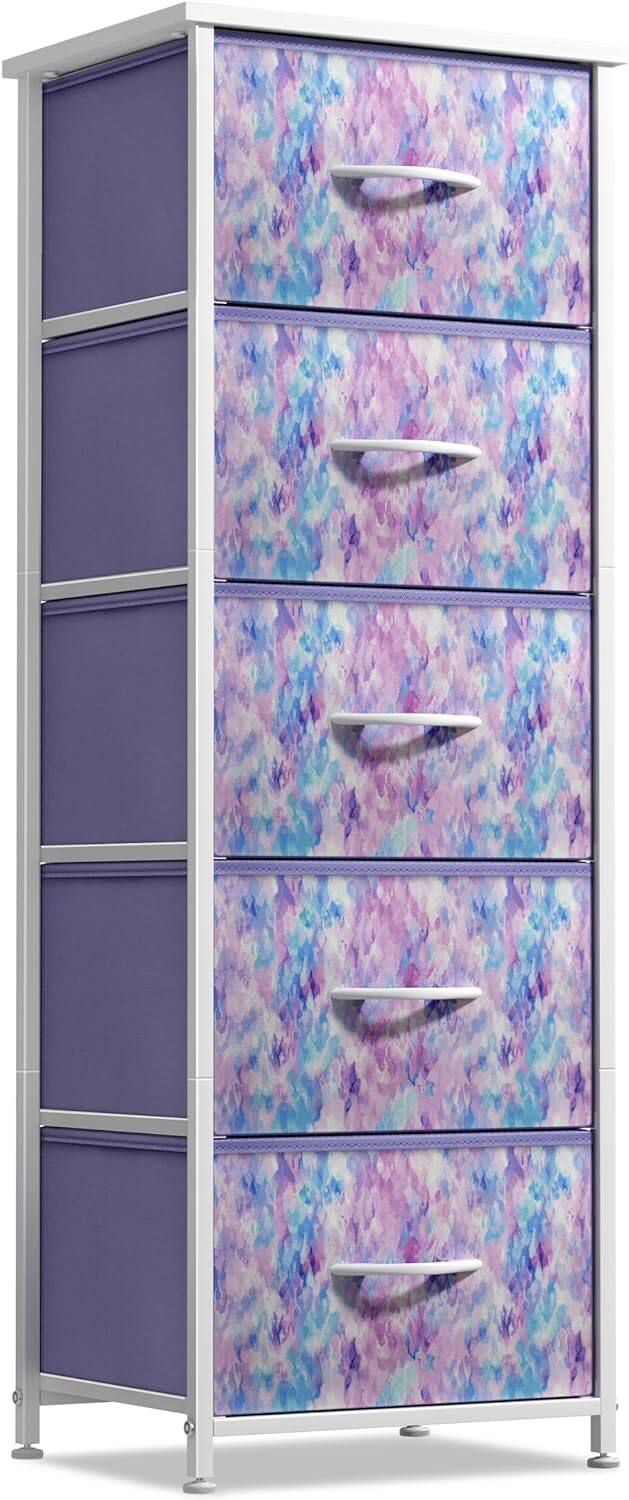 Sorbus - Fabric Dresser for Kids Bedroom, Chest of 5 Drawers, Tall Storage Tower Clothing Organizer for Playroom - Watermelon Tie-Dye