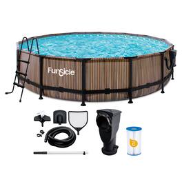 Funsicle - 14' x 42" Oasis Round Outdoor Above Ground Swimming Pool - Natural Teak