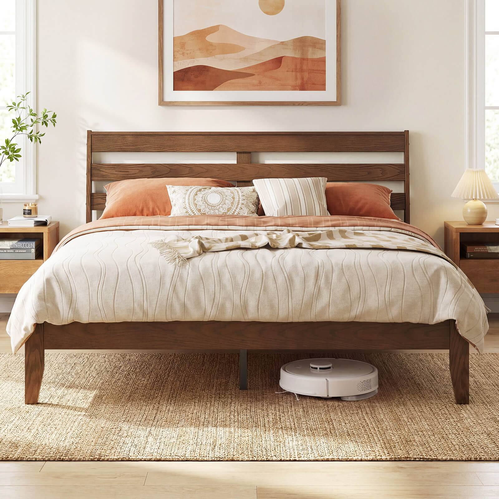 Alt View 3. Costway - Costway Queen Size Wood Bed Frame with Slat Headboard Under-Bed Storage Space Caramel - Brown.