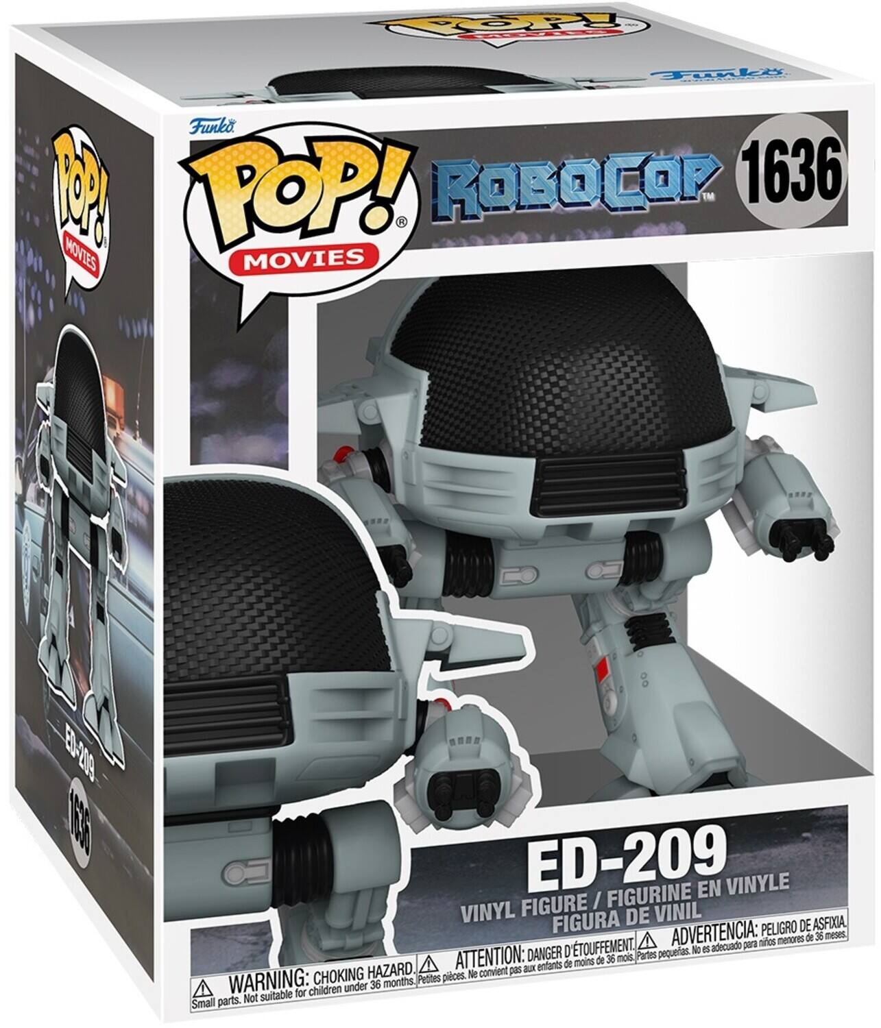 Funko POP! MOVIES  
ROBOCOP 1636  
ED-209  

VINYL FIGURE / FIGURINE EN VINYLE / FIGURA DE VINIL  

WARNING: CHOKING HAZARD - Small parts. Not suitable for children under 36 months.  
ADVERTENCIA: PELIGRO DE ASFIXIA - Piezas pequeñas. No es adecuado para niños menores de 36 meses.  
ATTENTION: DANGER D'ETOUFFEMENT - Petites pièces. Ne convient pas aux enfants de moins de 36 mois.