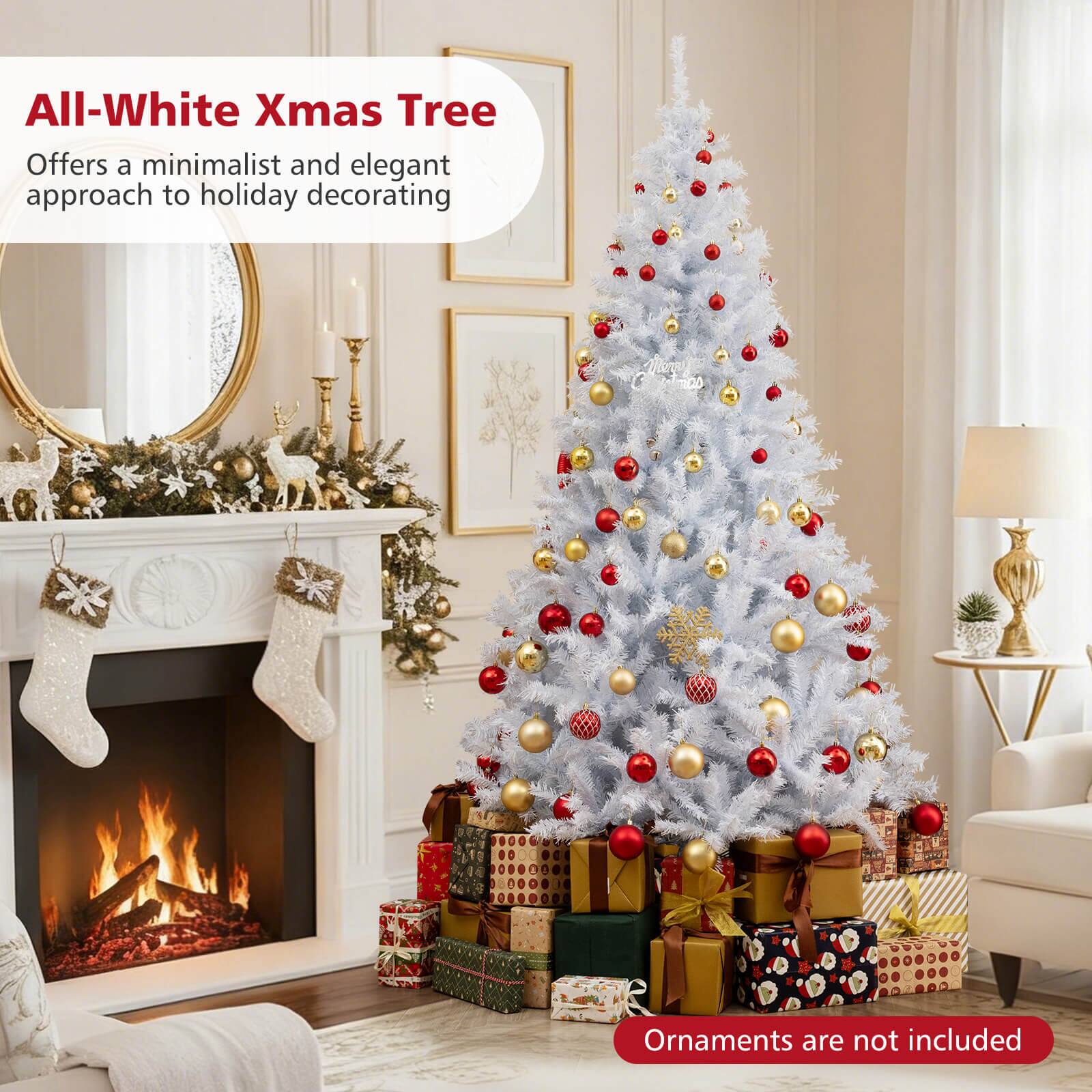 All-White Xmas Tree  
Offers a minimalist and elegant approach to holiday decorating  

Ornaments are not included