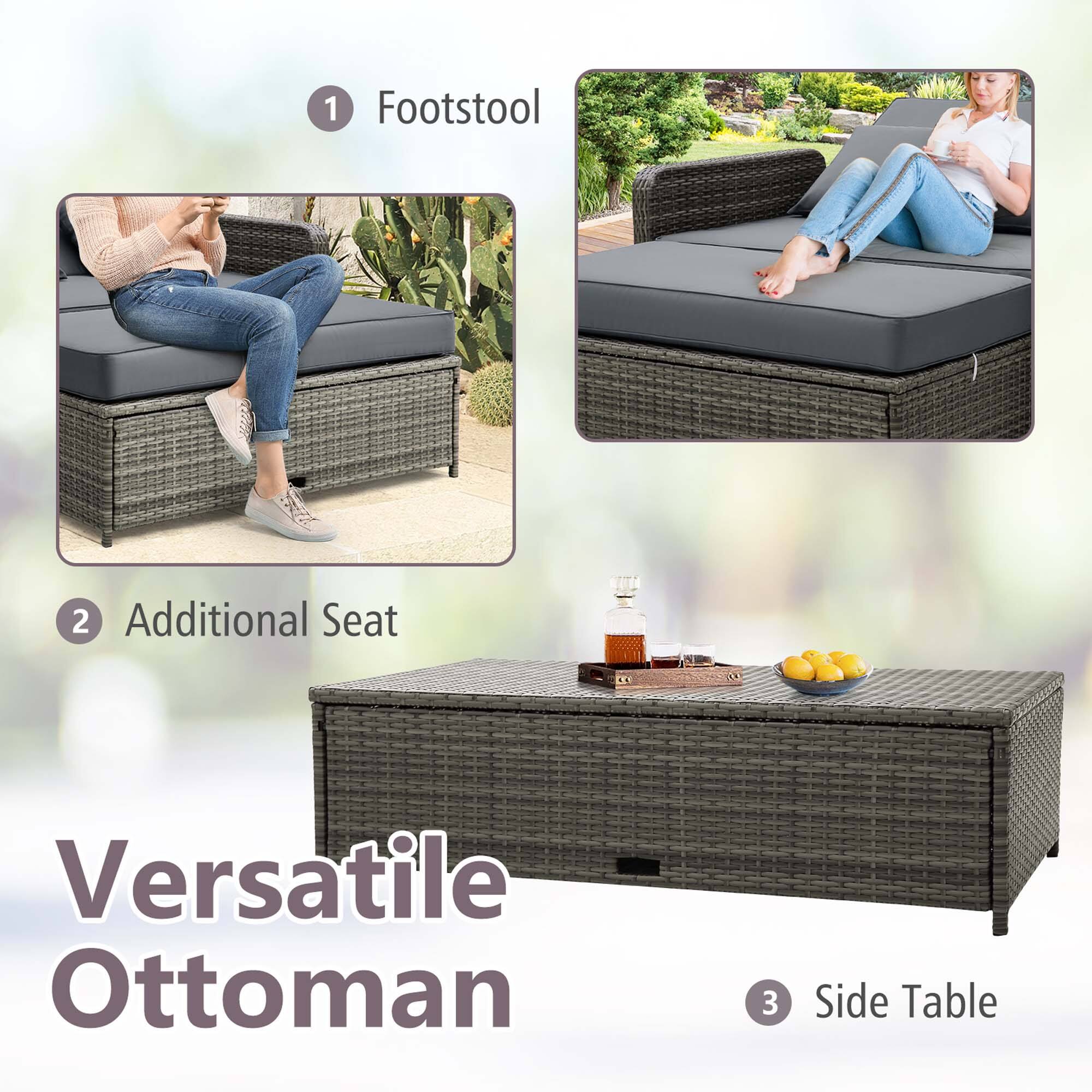 Versatile Ottoman: 1 Footstool, 2 Additional Seat, 3 Side Table