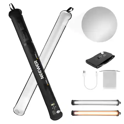 Front. Neewer - 21W Inflatable Handheld LED Video Light - Bi-Color 90cm Tube with High CRI for Studio.