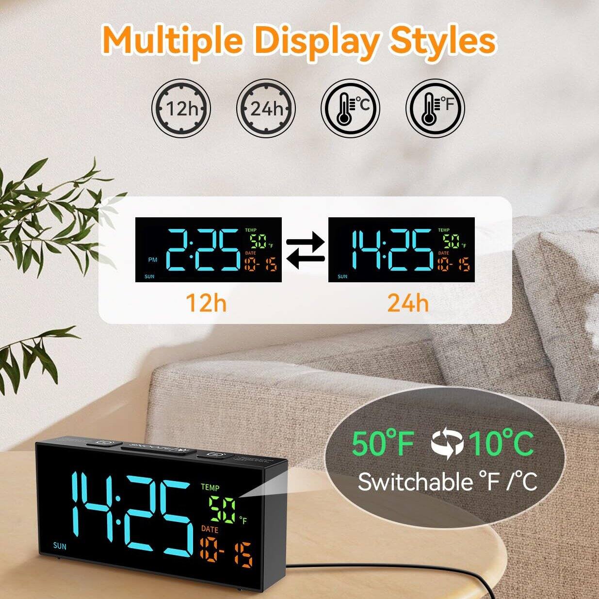 Multiple Display Styles

12h 24h C F

2:25 PM 50°F 10°C SUN 10-15

14:25 50°F 10°C SUN 10-15

50°F 10°C Switchable °F / °C