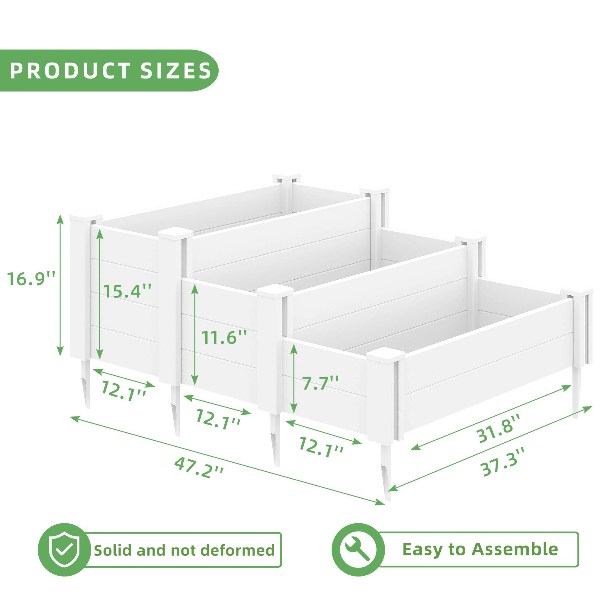 PRODUCT SIZES

- 16.9"
- 15.4"
- 11.6"
- 12.1"
- 7.7"
- 47.2"
- 31.8"
- 37.3"

Solid and not deformed

Easy to Assemble