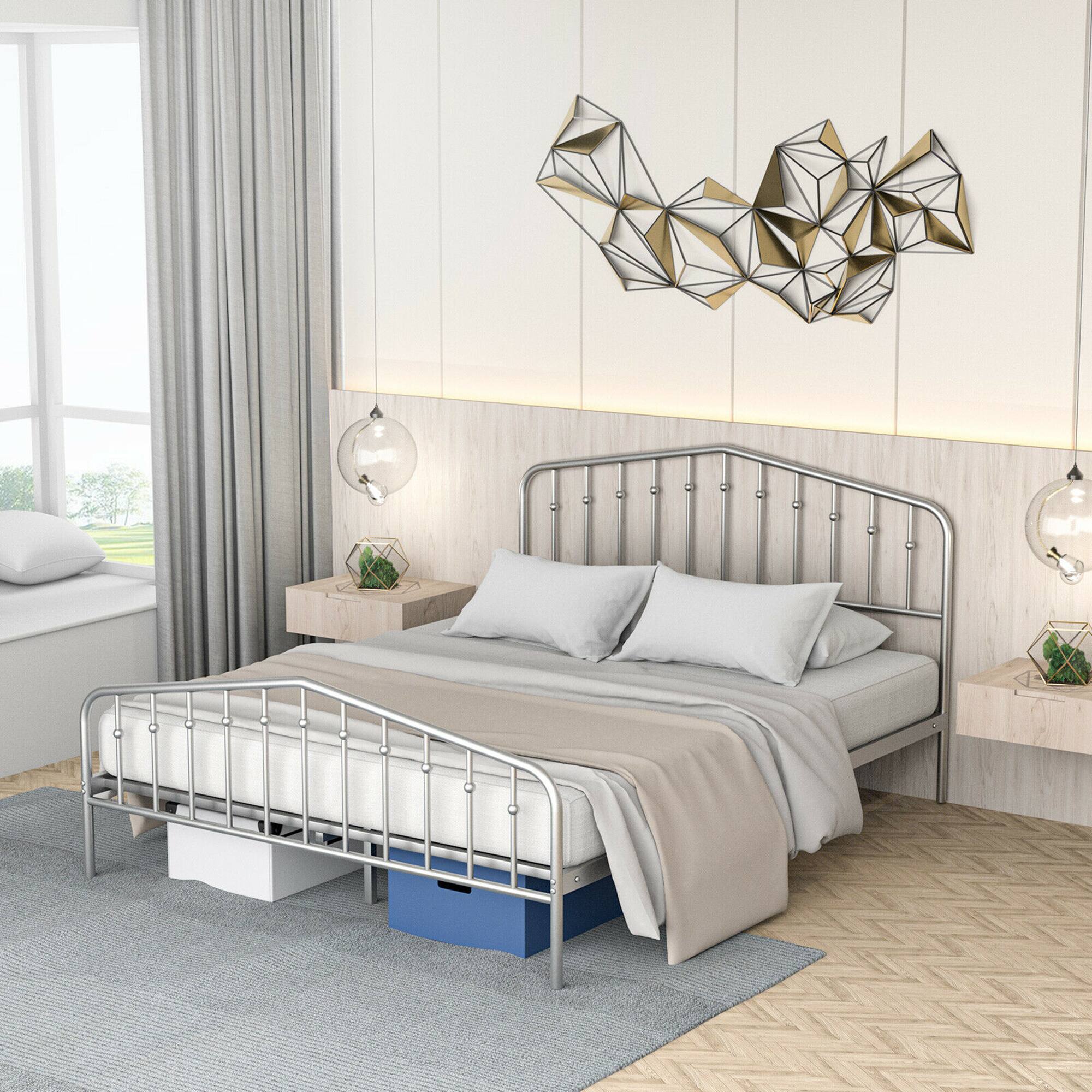 Alt View 3. Gymax - Gymax Queen Size Metal Bed Frame Platform Headboard & Footboard W/Storage Sliver - Silver.