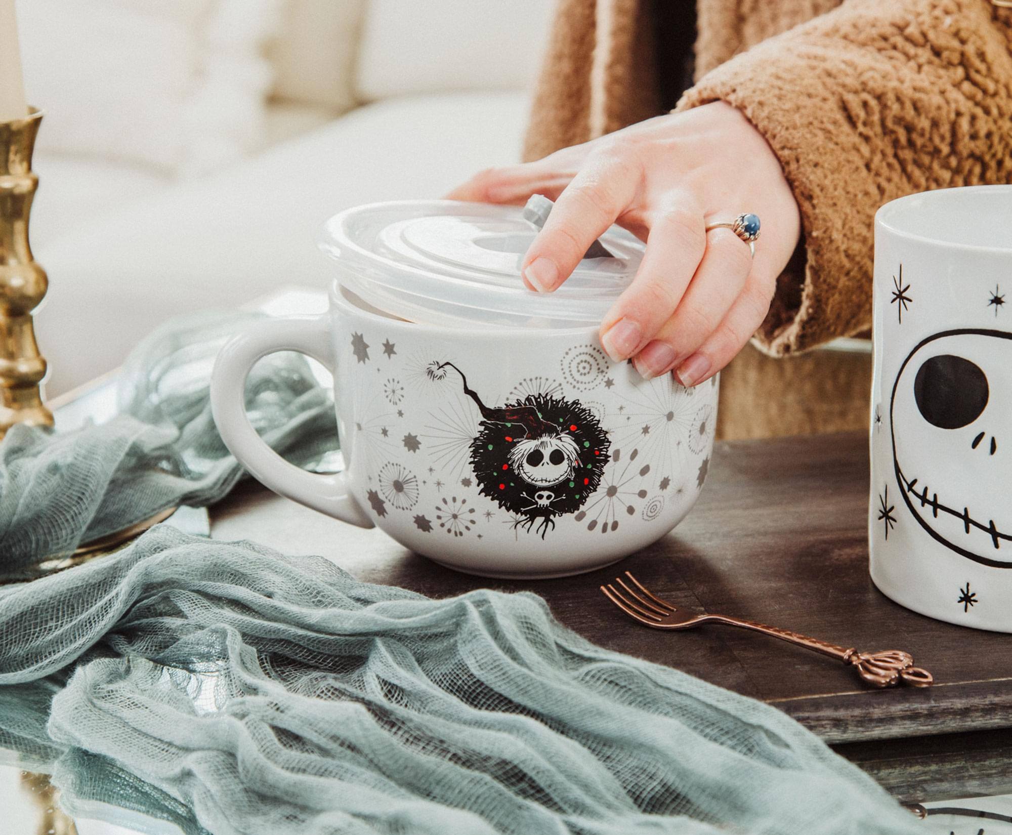 Alt View 5. Disney - Disney Nightmare Before Christmas Santa Jack Wreath Ceramic Soup Mug With Lid - Black.
